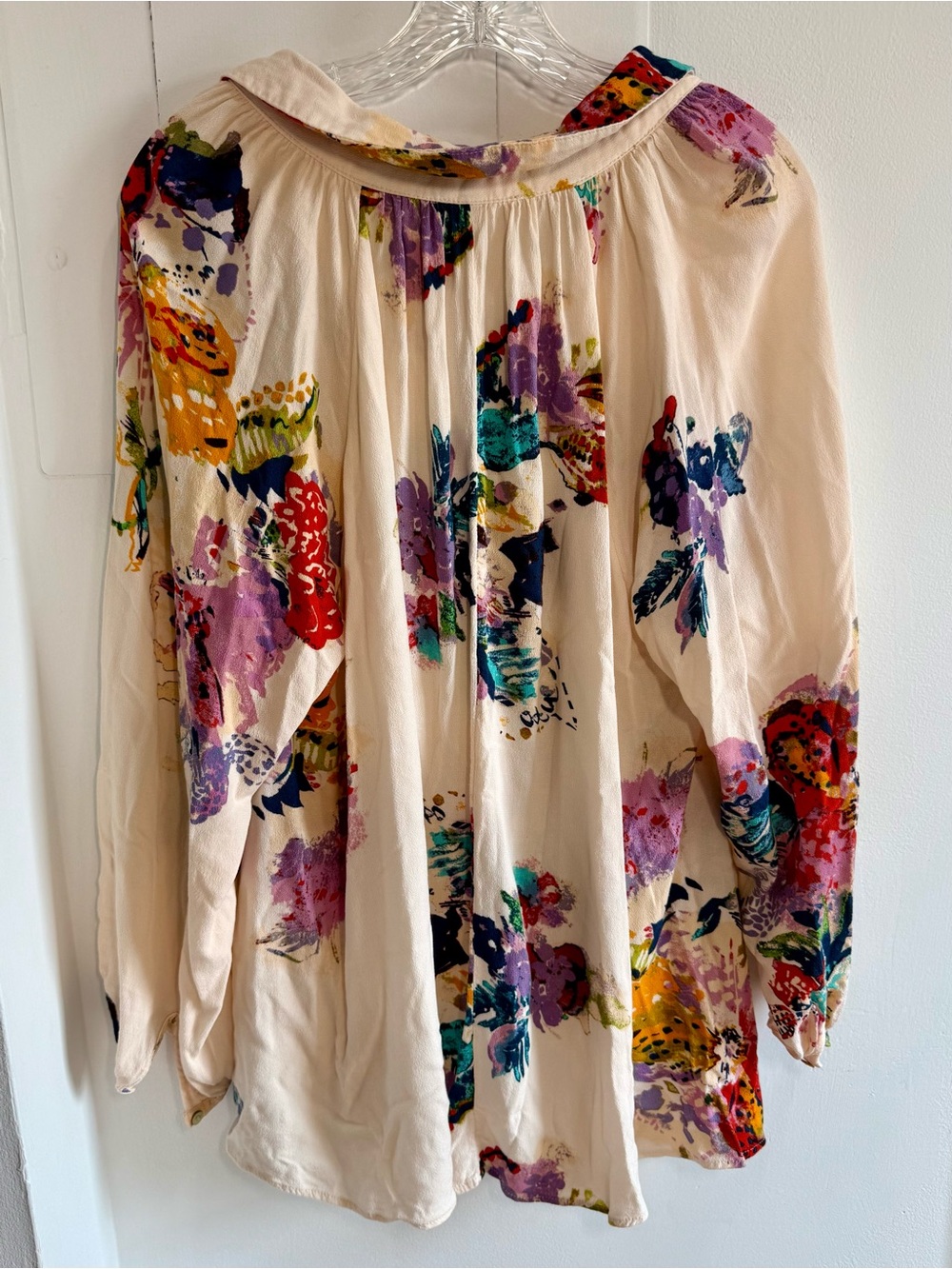 Free People Floral Cream Button-Front  Blouse - Oversized Boho - Picture 2 of 6
